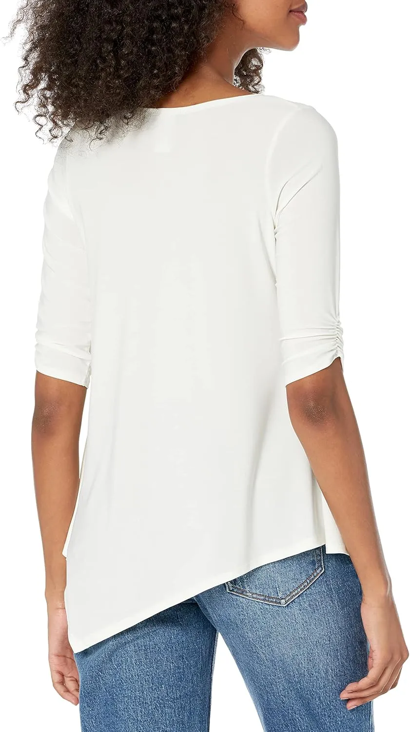 Star Vixen Women's Petite Elbow-Cinch Sleeve Hanky Hem Top