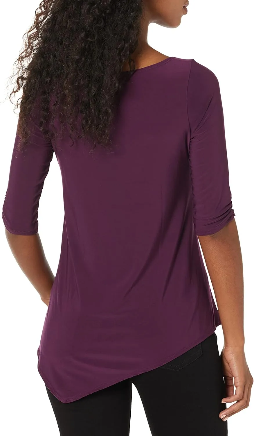 Star Vixen Women's Petite Elbow-Cinch Sleeve Hanky Hem Top