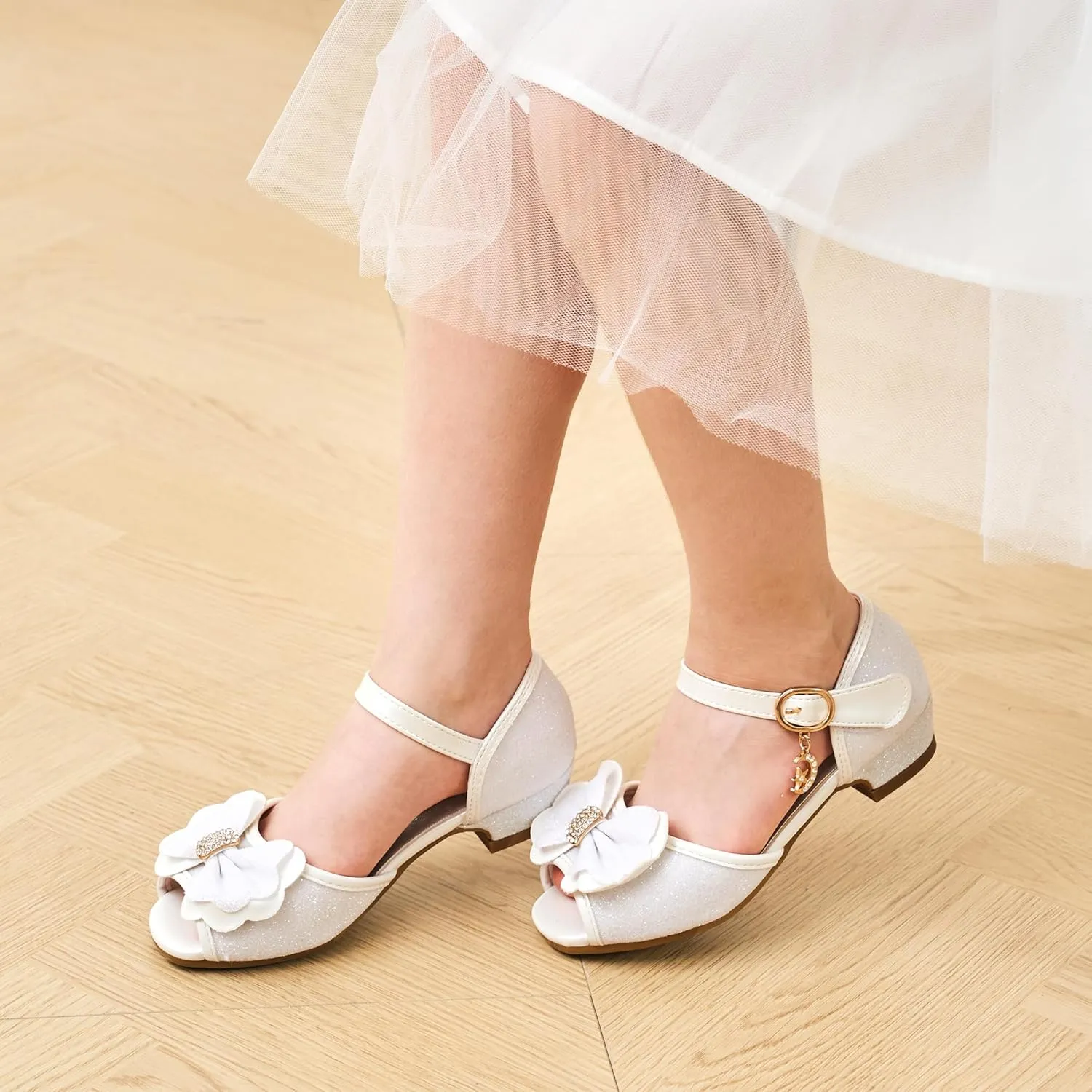 Stelle Girls High Heels Sequins Dress Sandals Princess Dress Shoes Flower Wedding Party ShoesToddler/Little/Big Kid
