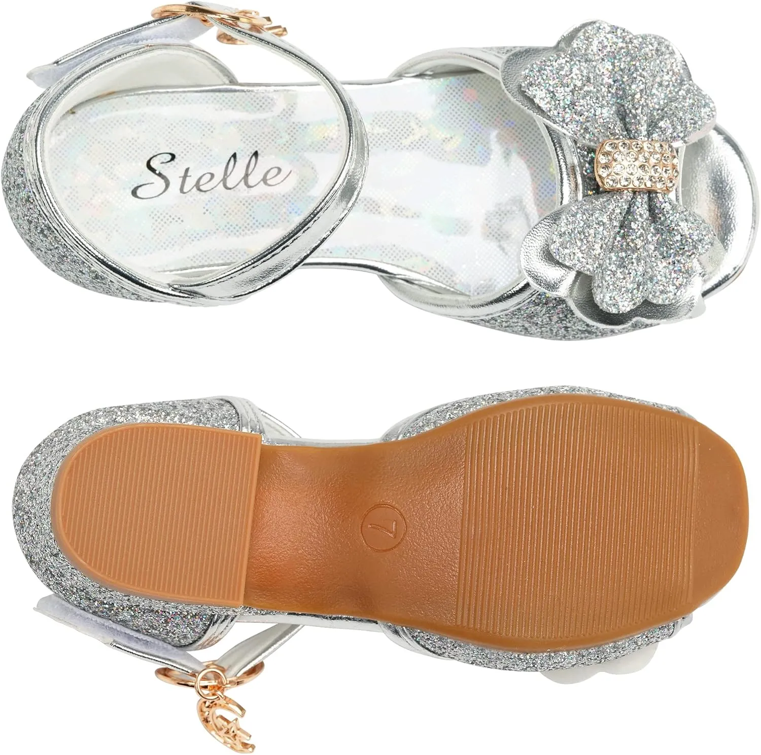 Stelle Girls High Heels Sequins Dress Sandals Princess Dress Shoes Flower Wedding Party ShoesToddler/Little/Big Kid