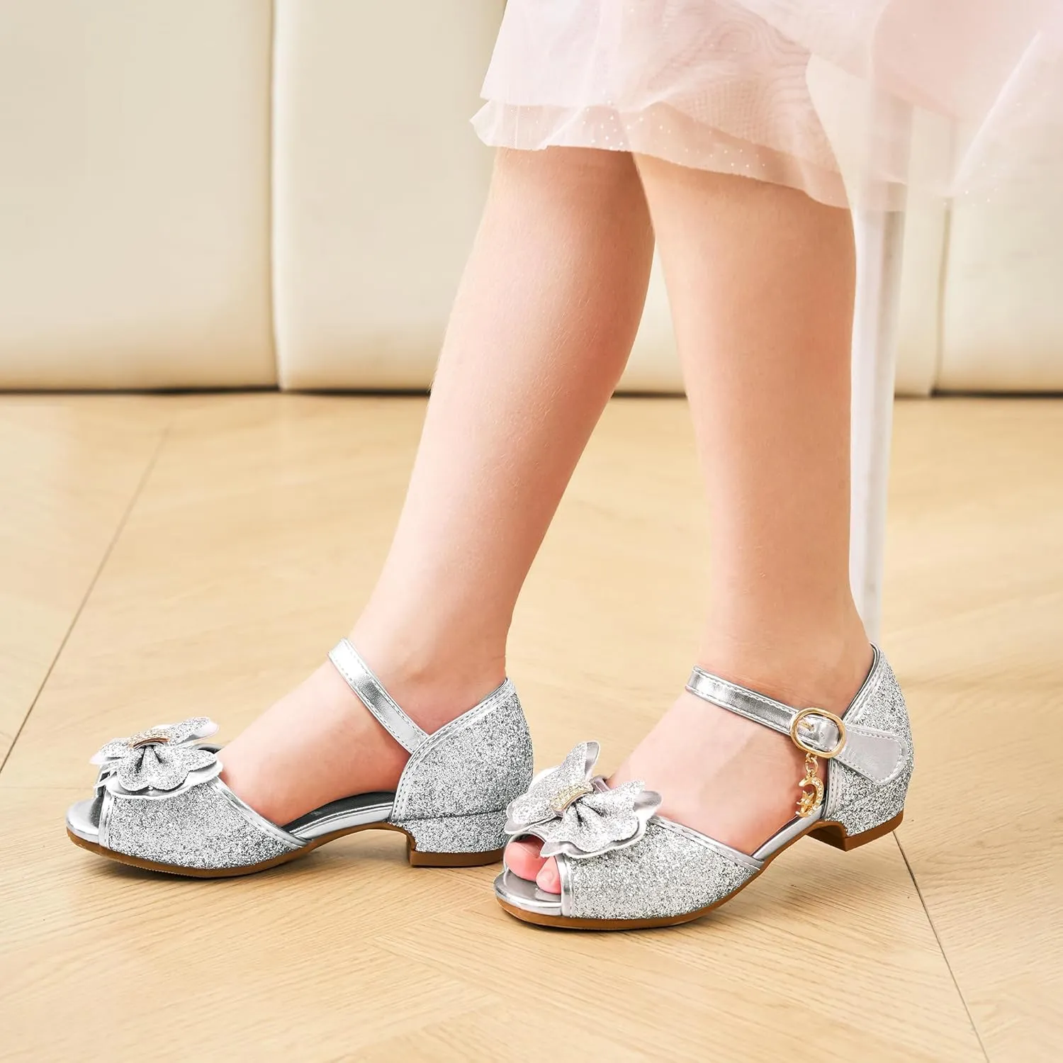 Stelle Girls High Heels Sequins Dress Sandals Princess Dress Shoes Flower Wedding Party ShoesToddler/Little/Big Kid