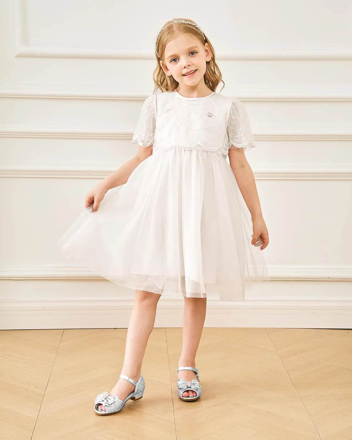 Stelle Girls High Heels Sequins Dress Sandals Princess Dress Shoes Flower Wedding Party ShoesToddler/Little/Big Kid