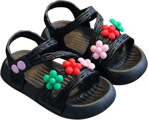 Summer Baby Kids Girls' Sandals Shoes Anti-skid Soft Soles Small Children's Flower Decorative Princess Shoes Classic B-716 Black 12.5