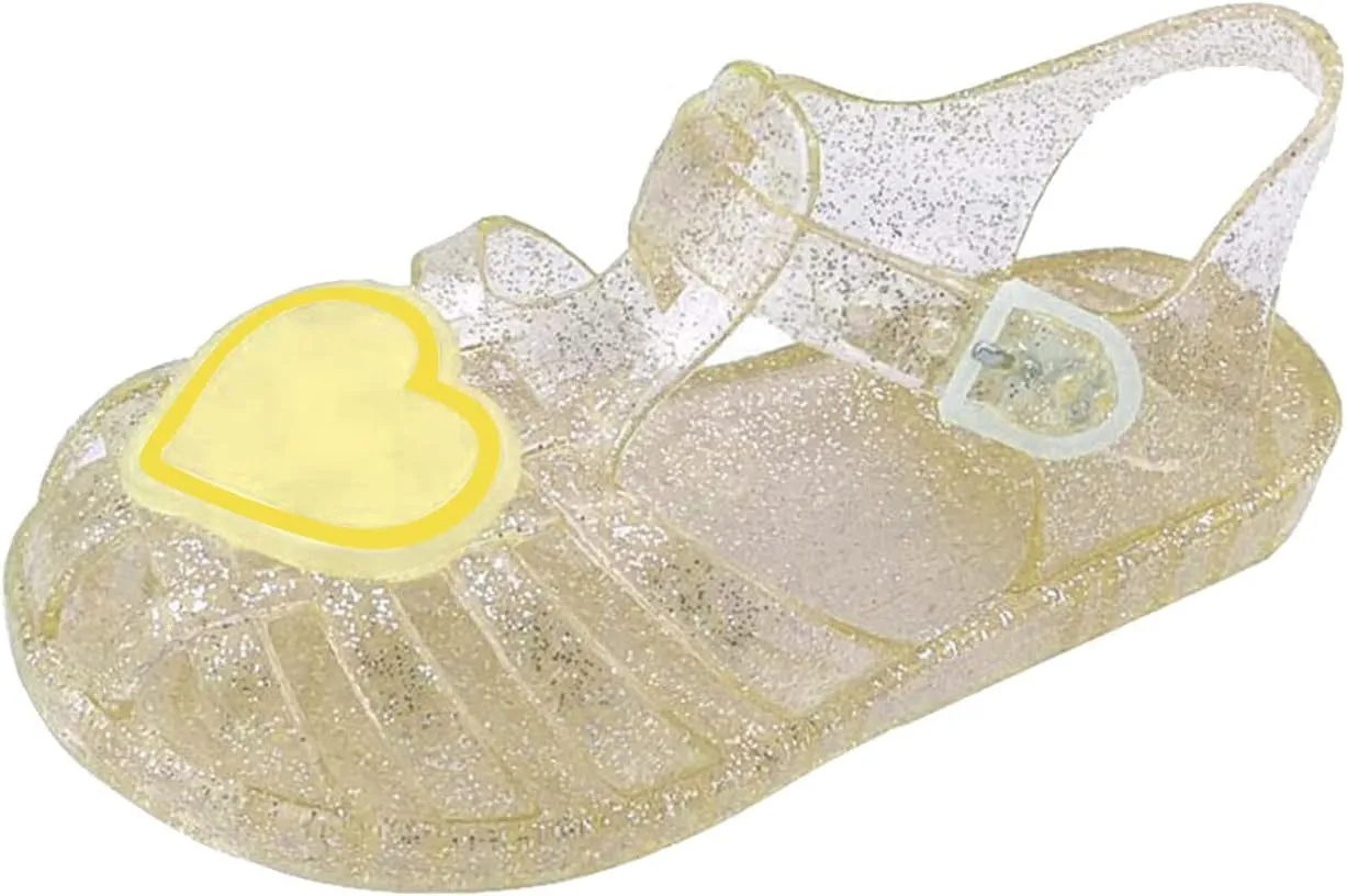 Toddler Baby Girls Sandals Shoes Cute Fruit Jelly Colors Hollow Out Flats Non-Slip Soft Sole Beach Sandals Shoes D-490 Yellow 12.5