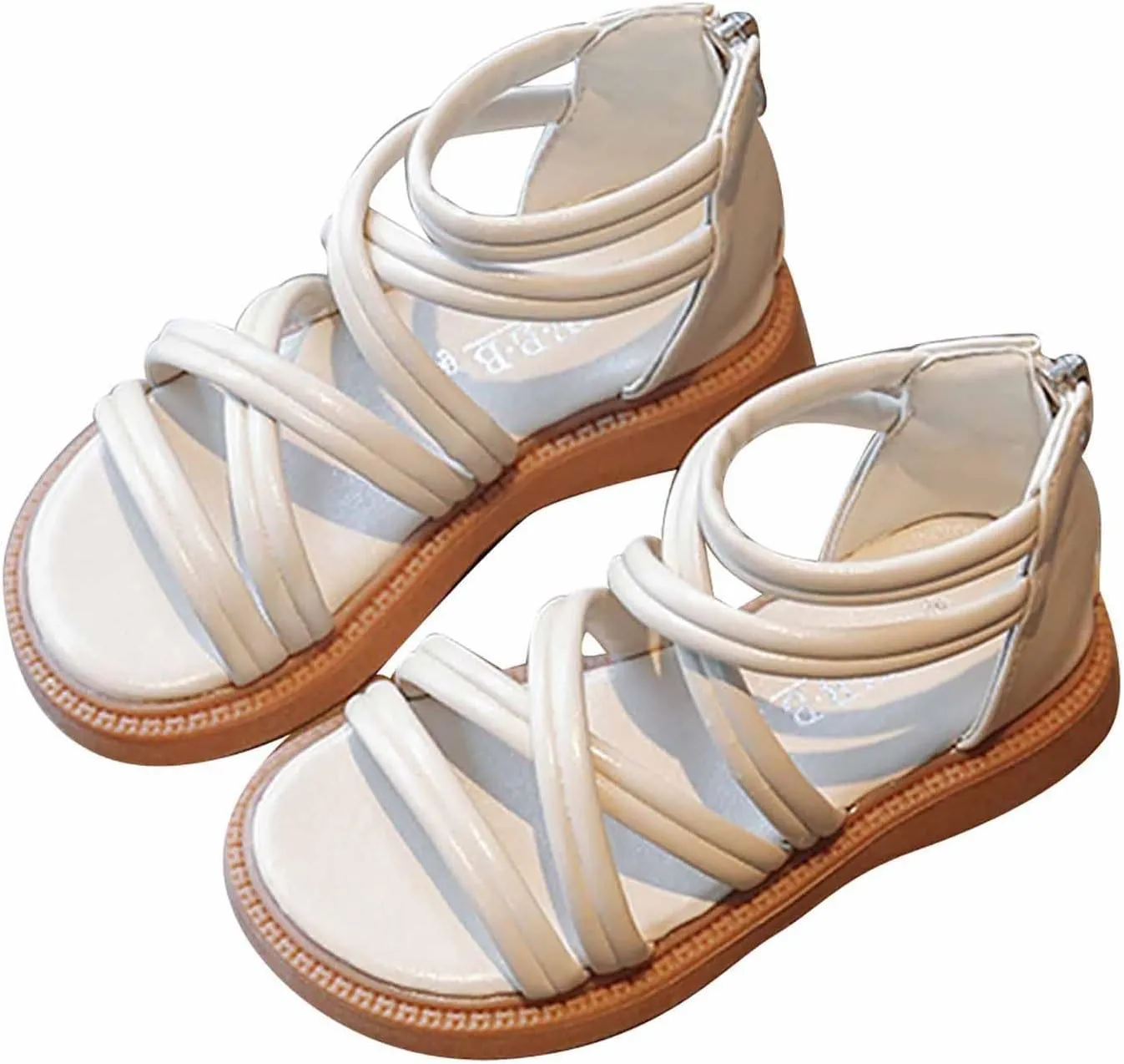 Toddler Baby Girls Sandals Slip On Falts Shoes Cute Weave Hollow Out Non-Slip Soft Sole Beach Sandal Shoe Comfort D-325 Beige 8