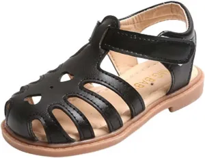 Toddler Baby Girls Sandals Slip On Falts Shoes Cute Weave Hollow Out Non-slip Soft Sole Beach Sandal SHoe Comfort K-756 Black 12