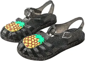 Toddler Baby Girls Shoes Slip On Cute Fruit Jelly Colors Hollow Out Non-slip Soft Sole Beach Sandals Comfy Shoes U-280 Black 8.5