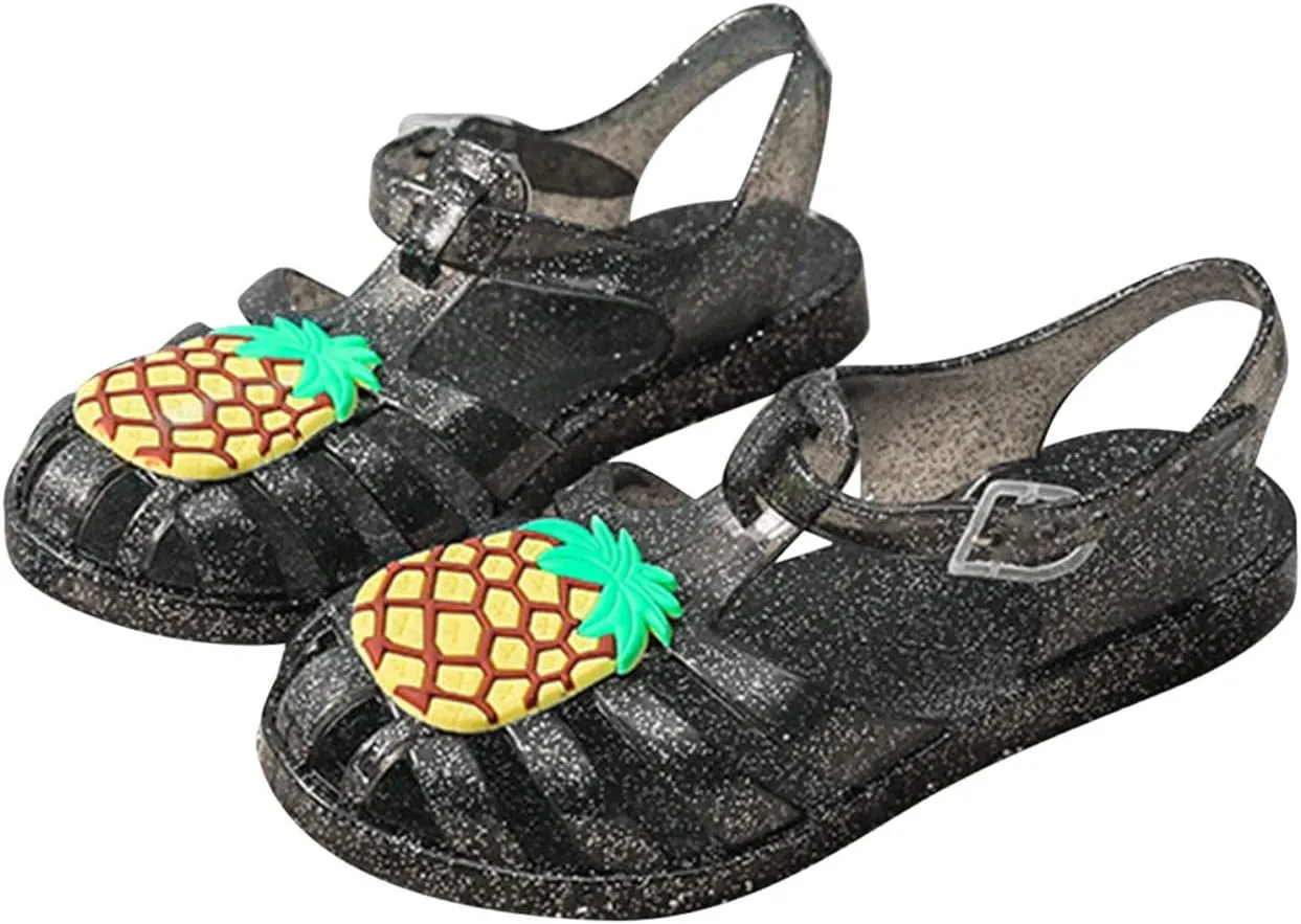 Toddler Baby Girls Shoes Slip On Cute Fruit Jelly Colors Hollow Out Non-slip Soft Sole Beach Sandals Comfy Shoes U-280 Black 8.5
