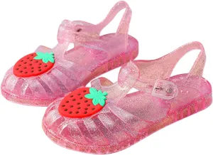 Toddler Baby Girls Shoes Slip On Cute Fruit Jelly Colors Hollow Out Non-slip Soft Sole Beach Sandals Comfy Shoes U-280 Pink 10