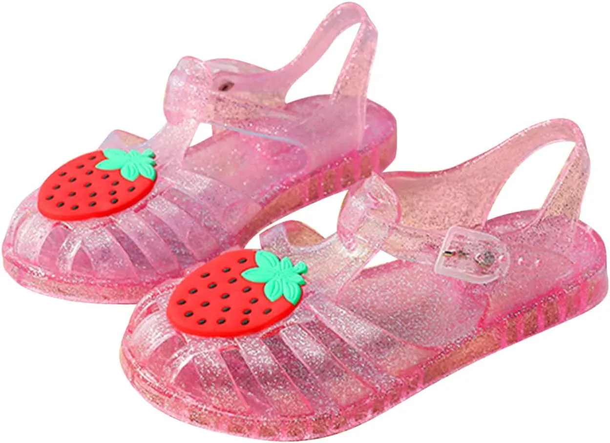 Toddler Baby Girls Shoes Slip On Cute Fruit Jelly Colors Hollow Out Non-slip Soft Sole Beach Sandals Comfy Shoes U-280 Pink 10