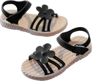 Toddler Kids Infant Girls Soild Flower Princress Shoes Soft Sole Non Slip First Walkers Girls Glitter (Black, 2.5 Years)