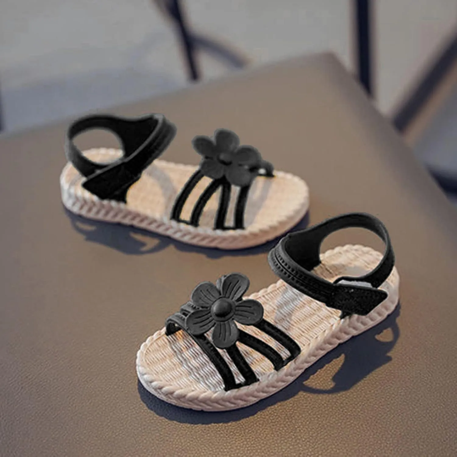 Toddler Kids Infant Girls Soild Flower Princress Shoes Soft Sole Non Slip First Walkers Girls Glitter (Black, 2.5 Years)