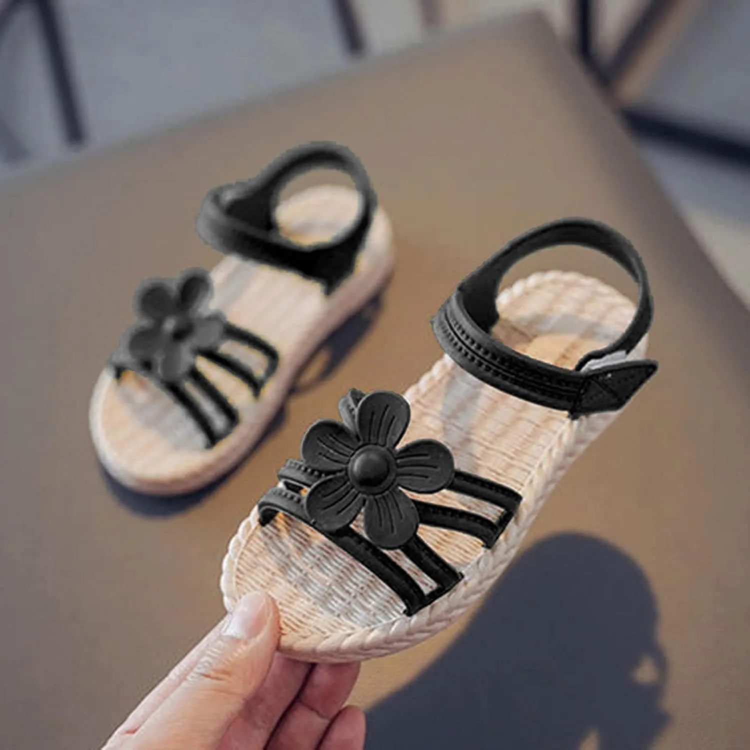 Toddler Kids Infant Girls Soild Flower Princress Shoes Soft Sole Non Slip First Walkers Girls Glitter (Black, 2.5 Years)