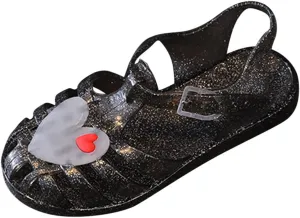 Toddler sandals Shoes Baby Girls Cute Crown Jelly Colors Clip On SHoe Hollow Out Non-slip Soft Sole Beach Sandals Z-619 Black 12.5