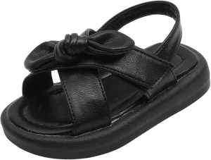 Toddler Sandals Shoes Baby Girls Cute Solid Color Slip On Shoes Bow Non-slip Soft Sole Beach Sandal Comfort Daily V-313 Black 7