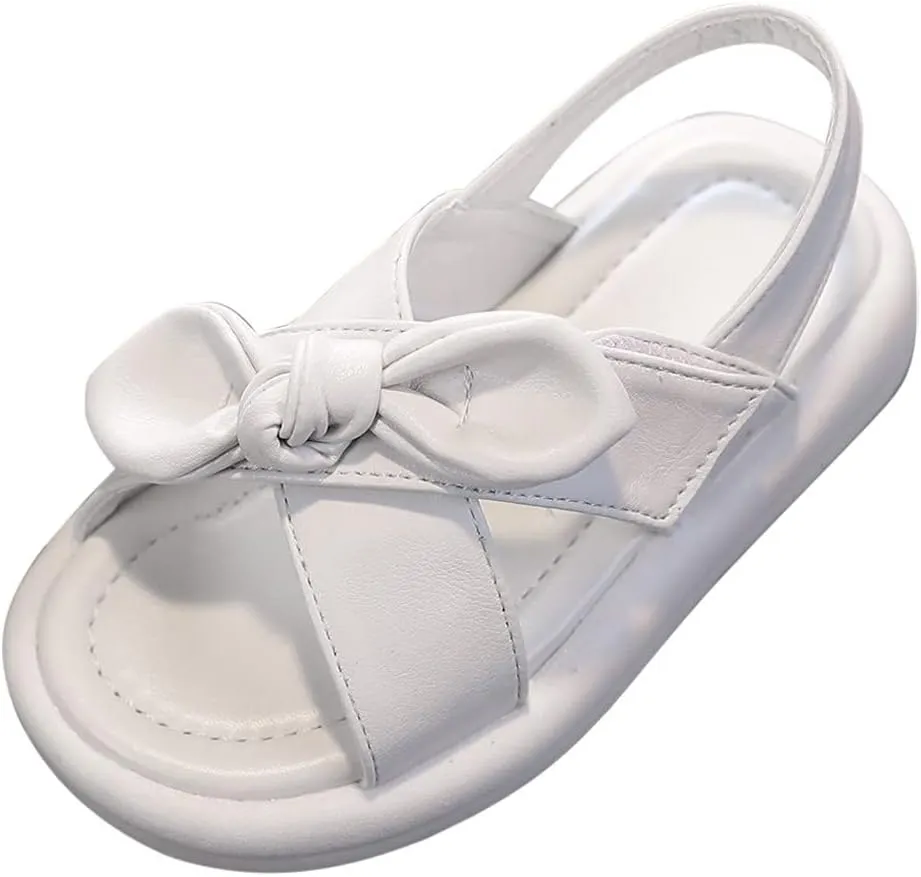 Toddler Sandals Shoes Baby Girls Cute Solid Color Slip On Shoes Bow Non-slip Soft Sole Beach Sandal Comfort Daily V-313 White 10
