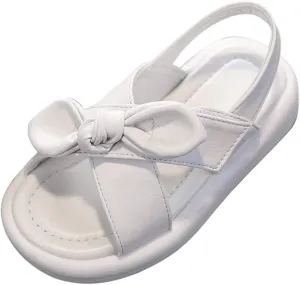Toddler Sandals Shoes Baby Girls Cute Solid Color Slip On Shoes Bow Non-slip Soft Sole Beach Sandal Comfort Daily V-313 White 12