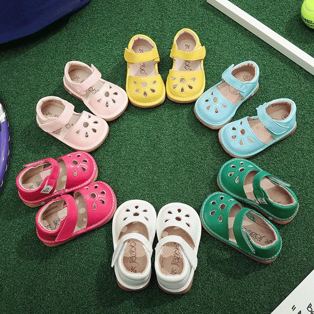 UBELLA Toddler Sandals Squeaky Shoes Flower Punch Mary Jane Toddler Girl Flats (Removable Squeakers)