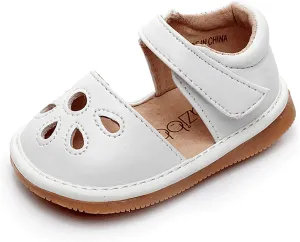 UBELLA Toddler Sandals Squeaky Shoes Flower Punch Mary Jane Toddler Girl Flats (Removable Squeakers)